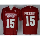 Bulldogs #15 Dak Prescott Red SEC Patch Stitched NCAA Jersey