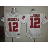 Sooners #12 Landy Jones White Embroidered NCAA Jersey