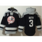 Men's New York Yankees #3 Babe Ruth Navy Blue Ageless Must Have Lace Up Pullover Hoodie