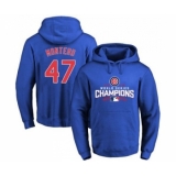 Cubs #47 Miguel Montero Blue 2016 World Series Champions Pullover MLB Hoodie