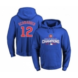 Cubs #12 Kyle Schwarber Blue 2016 World Series Champions Pullover MLB Hoodie