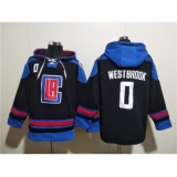 Men's Los Angeles Clippers #0 Russell Westbrook Black Blue Lace-Up Pullover Hoodie