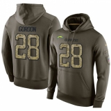 NFL Nike Los Angeles Chargers #28 Melvin Gordon Green Salute To Service Men's Pullover Hoodie