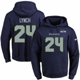 NFL Men's Nike Seattle Seahawks #24 Marshawn Lynch Navy Blue Name & Number Pullover Hoodie