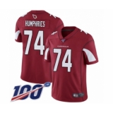 Men's Arizona Cardinals #74 D.J. Humphries Red Team Color Vapor Untouchable Limited Player 100th Season Football Jersey