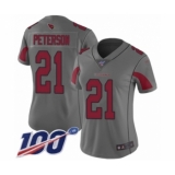 Women's Arizona Cardinals #21 Patrick Peterson Limited Silver Inverted Legend 100th Season Football Jersey