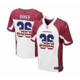 Men's Arizona Cardinals #36 Budda Baker Elite White Road USA Flag Fashion Football Jersey