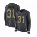 Women's Nike Arizona Cardinals #31 David Johnson Limited Black Salute to Service Therma Long Sleeve NFL Jersey