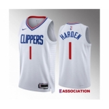 Men's Los Angeles Clippers #1 James Harden White Association Edition Stitched Jersey