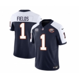 Men's Chicago Bears #1 Justin Fields Navy White 2023 F.U.S.E. 1-star C Throwback Limited Football Stitched Game Jersey
