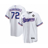 Men's Texas Rangers #72 Jonathan Hernández White 2023 World Series Stitched Baseball Jersey