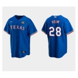 Men's Texas Rangers #28 Jonah Heim Royal 2023 World Series Stitched Baseball Jersey