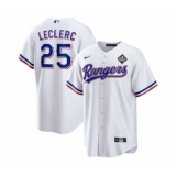 Men's Texas Rangers #25 José Leclerc White 2023 World Series Stitched Baseball Jersey