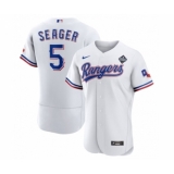 Men's Texas Rangers #5 Corey Seager White 2023 World Series Flex Base Stitched Baseball Jersey
