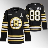 Men's Boston Bruins 88 David Pastrnak Black With Rapid7 100th Anniversary Stitched Jersey