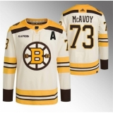 Men's Boston Bruins #73 Charlie McAvoy Cream With Rapid7 100th Anniversary Stitched Jersey