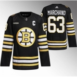 Men's Boston Bruins #63 Brad Marchand Black With Rapid7 100th Anniversary Stitched Jersey