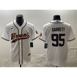 Men's Cleveland Browns #95 Myles Garrett White Cool Base Stitched Baseball Jersey