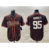 Men's Cleveland Browns #95 Myles Garrett Brown Cool Base Stitched Baseball Jersey