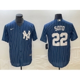 Men's New York Yankees #22 Juan Soto Blue Pinstripe Cool Base Stitched Baseball Jerseys