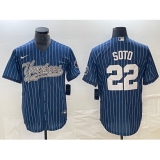 Men's New York Yankees #22 Juan Soto Blue Pinstripe Cool Base Stitched Baseball Jersey