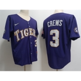 Men's LSU Tigers #3 ylan Crews Purple 2023 Stitched Baseball Jersey