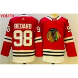 Youth Chicago Blackhawks #98 Connor Bedard Red Black Stitched Jersey