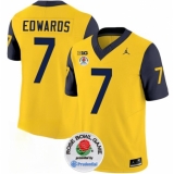 Men's Michigan Wolverines #7 Donovan Edwards 2023 F.U.S.E. Yellow Navy Rose Bowl Stitched Jersey
