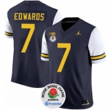 Men's Michigan Wolverines #7 Donovan Edwards 2023 F.U.S.E. Navy White Rose Bowl Stitched Jersey