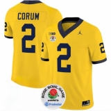 Men's Michigan Wolverines #2 Blake Corum 2023 F.U.S.E. Yellow Rose Bowl Stitched Jersey