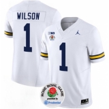 Men's Michigan Wolverines #1 Roman Wilson 2023 F.U.S.E. White Rose Bowl Stitched Jersey