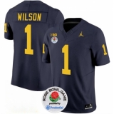 Men's Michigan Wolverines #1 Roman Wilson 2023 F.U.S.E. Navy Blue Rose Bowl Stitched Jersey
