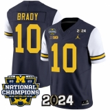 Men's Michigan Wolverines #10 Tom Brady Navy White 2024 F.U.S.E. With 2023 National Champions Stitched Jersey