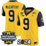 Men's Michigan Wolverines #9 J.J. McCarthy Yellow Navy 2024 F.U.S.E. With 2023 National Champions Stitched Jersey