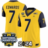 Men's Michigan Wolverines #7 Donovan Edwards Yellow Navy 2024 F.U.S.E. With 2023 National Champions Stitched Jersey
