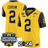 Men's Michigan Wolverines #2 Blake Corum Yellow Navy 2024 F.U.S.E. With 2023 National Champions Stitched Jersey