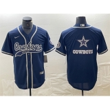 Men's Dallas Cowboys Navy Team Big Logo With Cool Base Stitched Baseball Jersey