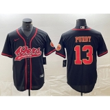 Men's San Francisco 49ers #13 Brock Purdy Black Red With Cool Base Stitched Baseball Jersey