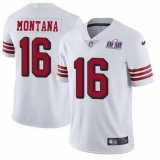 Men's San Francisco 49ers #16 Joe Montana White Throwback Vapor Untouchable Limited Stitched 2024 Super Bowl LVIII Jersey