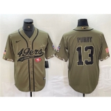 Men's San Francisco 49ers #13 Brock Purdy Olive Salute to Service With Cool Base Stitched Baseball Jersey