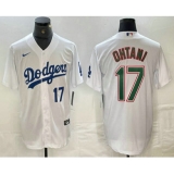 Men's Los Angeles Dodgers #17 Shohei Ohtani Number White Green Stitched Cool Base Nike Jerseys
