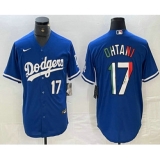 Men's Los Angeles Dodgers #17 Shohei Ohtani Number Mexico Blue Cool Base Stitched Jersey