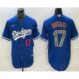 Men's Los Angeles Dodgers #17 Shohei Ohtani Number Blue Green Stitched Cool Base Nike Jersey