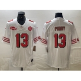 Men's San Francisco 49ers #13 Brock Purdy White 2023 FUSE NFC West Champions Throwback Stitched Jersey