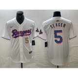 Men's Texas Rangers #5 Corey Seager Number White 2023 World Series Champions Cool Base Jerseys