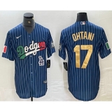 Men's Los Angeles Dodgers #17 Shohei Ohtani Mexico Blue Gold Pinstripe Cool Base Stitched Jerseys