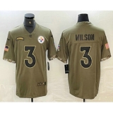 Men's Pittsburgh Steelers #3 Russell Wilson Olive 2022 Salute To Service Limited Stitched Jersey