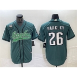 Men's Philadelphia Eagles #26 Saquon Barkley Green With 3-star C Cool Base Baseball Stitched Jerseys
