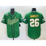 Men's Philadelphia Eagles #26 Saquon Barkley Green Gold With 3-star C Cool Base Baseball Stitched Jersey