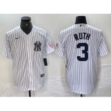 Men's New York Yankees #3 Babe Ruth Name White With 2024 Cool Base Stitched Jersey